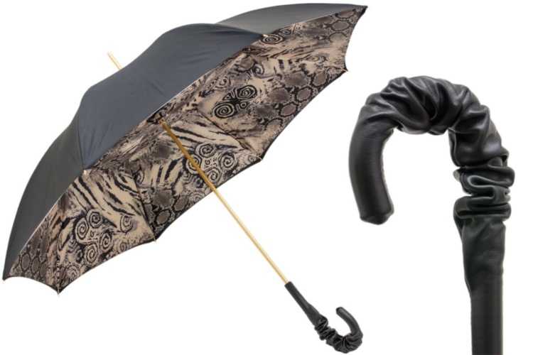 Snake Print Umbrella with Ruched Leather Handle Pasotti