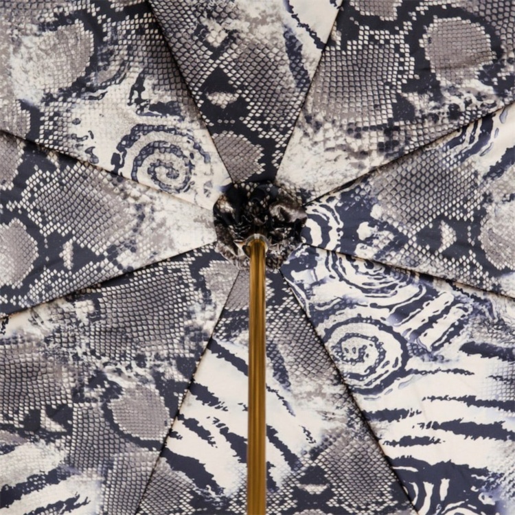 Snake Print Umbrella with Ruched Leather Handle Pasotti
