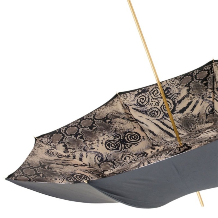 Snake Print Umbrella with Ruched Leather Handle Pasotti