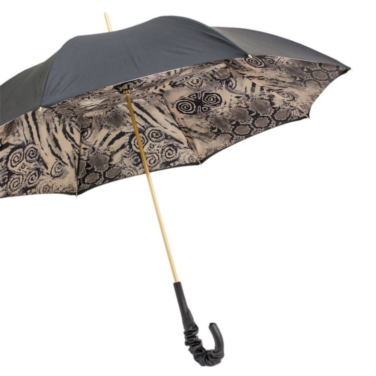 Snake Print Umbrella with Ruched Leather Handle Pasotti