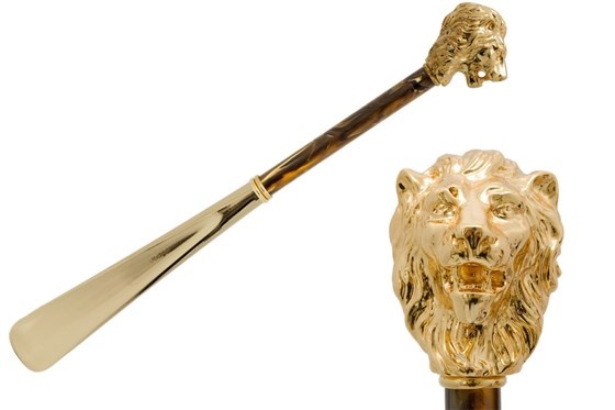 Gold Lion Shoehorn, Pearly Brown Shaft Pasotti