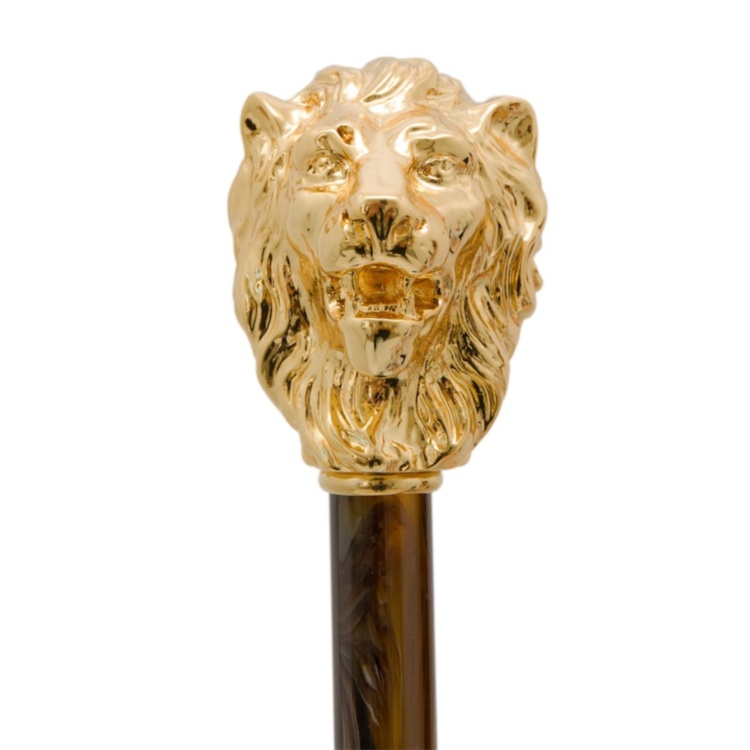 Gold Lion Shoehorn, Pearly Brown Shaft Pasotti