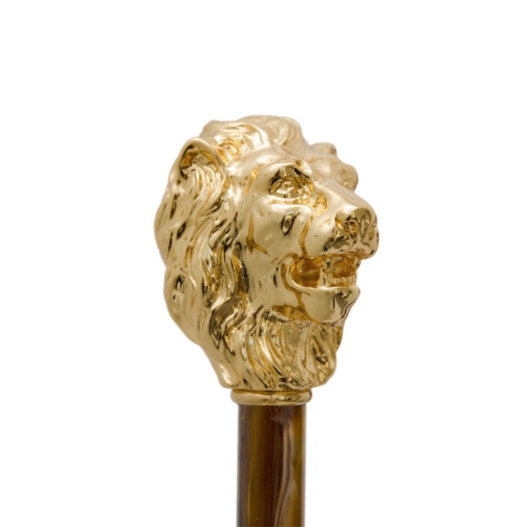 Gold Lion Shoehorn, Pearly Brown Shaft Pasotti
