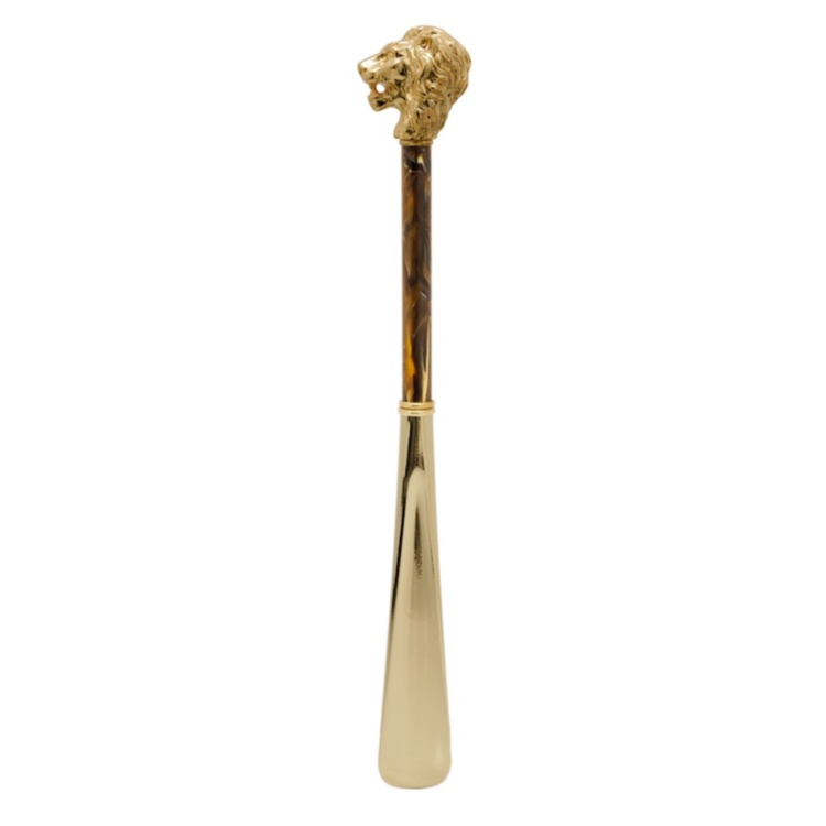 Gold Lion Shoehorn, Pearly Brown Shaft Pasotti