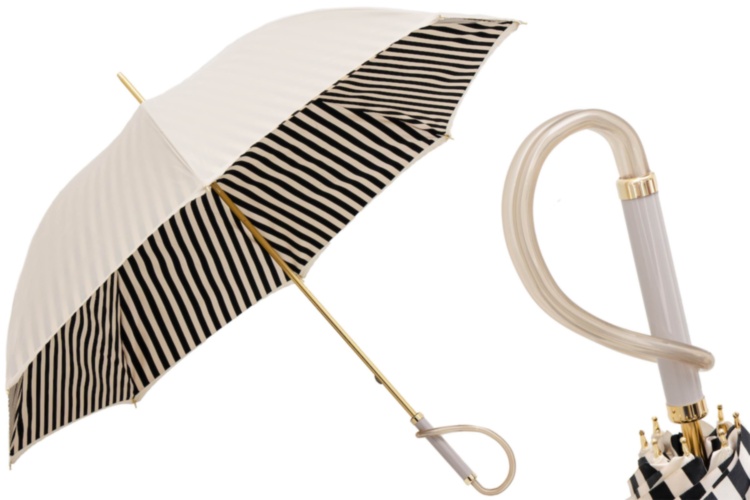 Ivory Umbrella With Black Stripes Pasotti