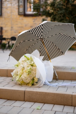 Ivory Umbrella With Black Stripes Pasotti