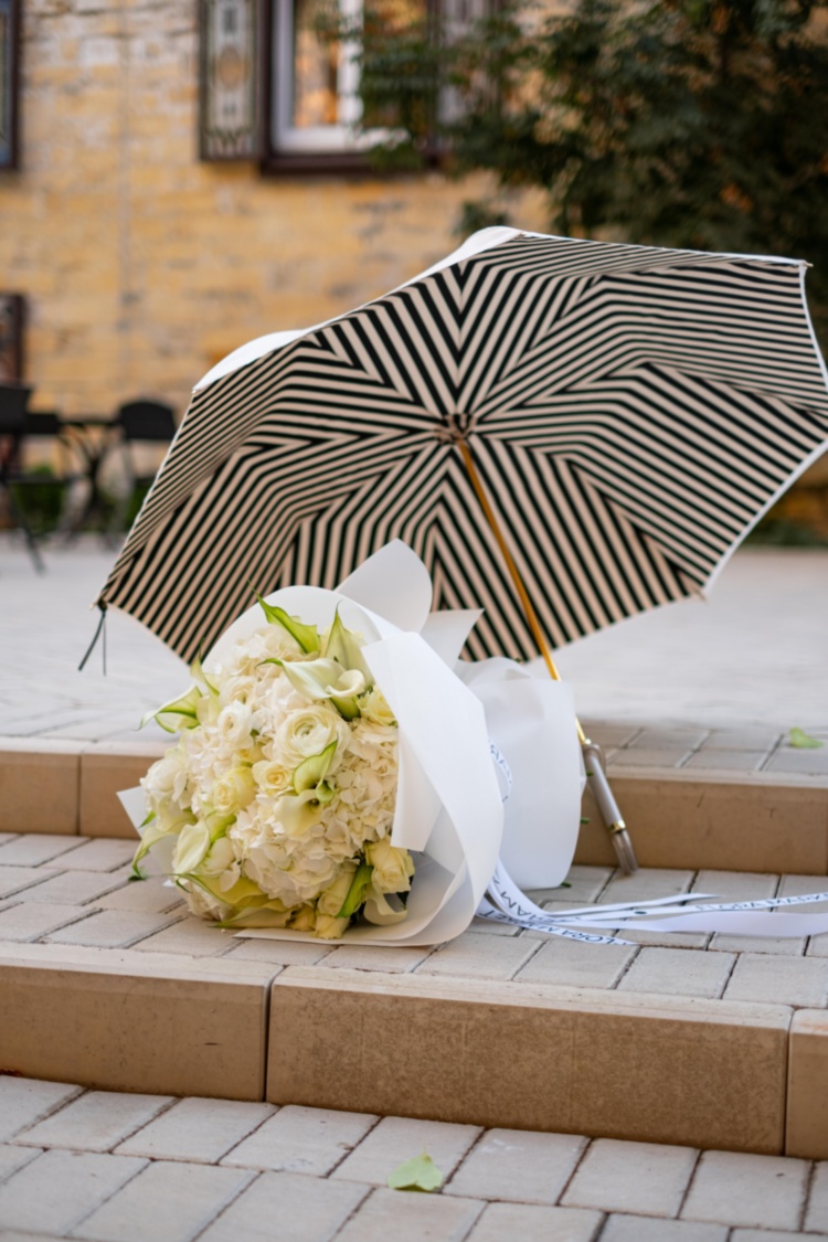 Ivory Umbrella With Black Stripes Pasotti