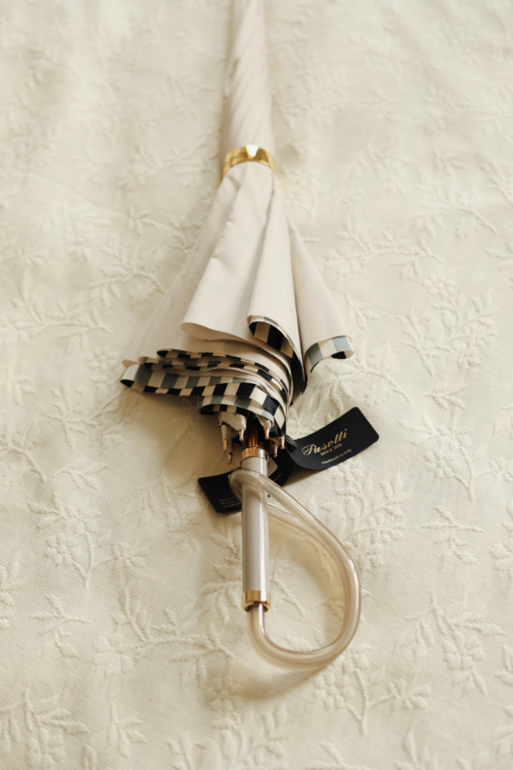 Ivory Umbrella With Black Stripes Pasotti