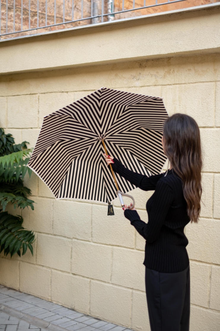 Ivory Umbrella With Black Stripes Pasotti