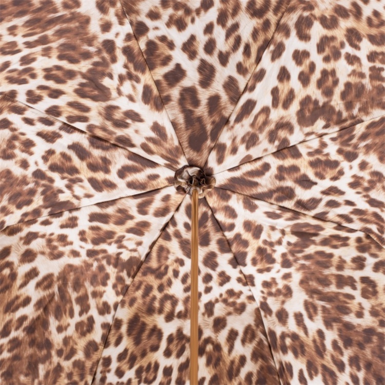 Leopard Print Umbrella With Ruched Leather Handle Pasotti