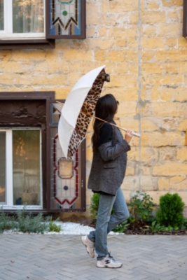 Leopard Print Umbrella With Ruched Leather Handle Pasotti