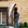 Leopard Print Umbrella With Ruched Leather Handle Pasotti