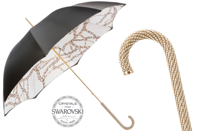 Black Umbrella With Chains Printed Interior Pasotti