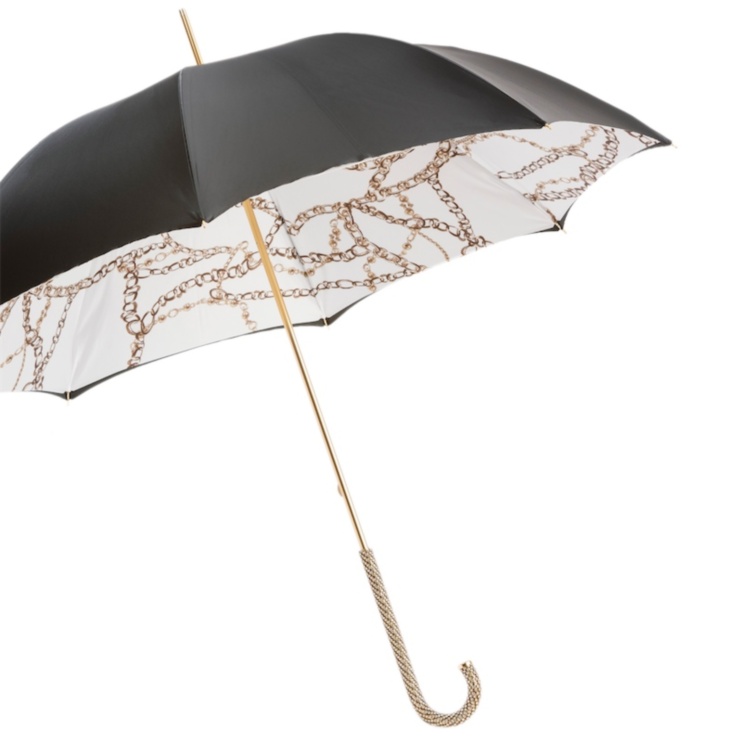 Black Umbrella With Chains Printed Interior Pasotti