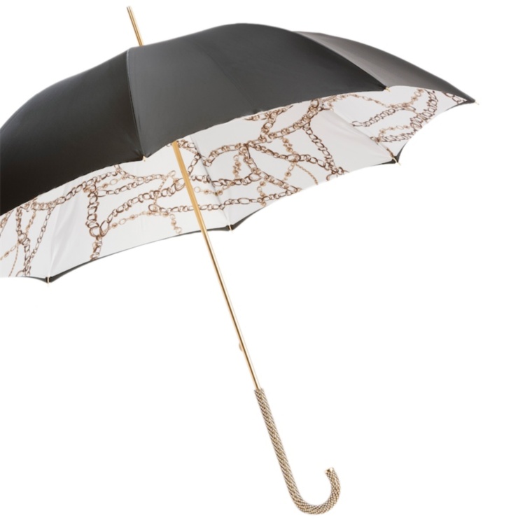 Black Umbrella With Chains Printed Interior Pasotti
