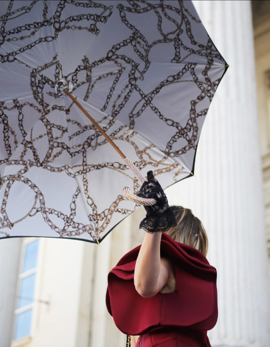Black Umbrella With Chains Printed Interior Pasotti