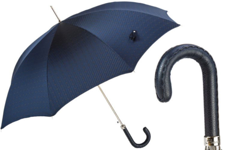 Gents Umbrella with Navy Leather Handle Pasotti