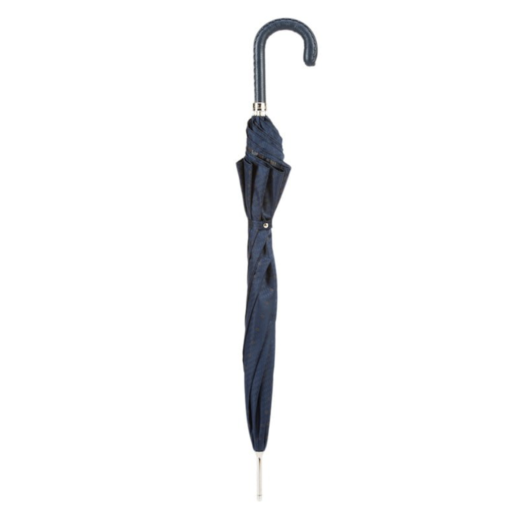 Gents Umbrella with Navy Leather Handle Pasotti