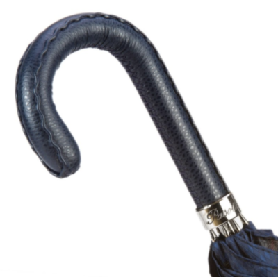Gents Umbrella with Navy Leather Handle Pasotti
