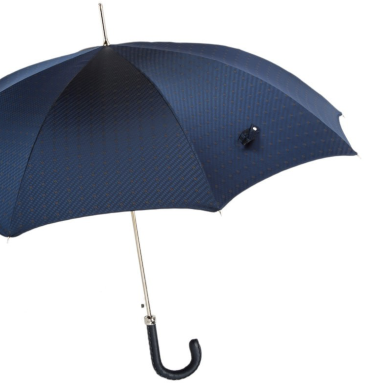 Gents Umbrella with Navy Leather Handle Pasotti