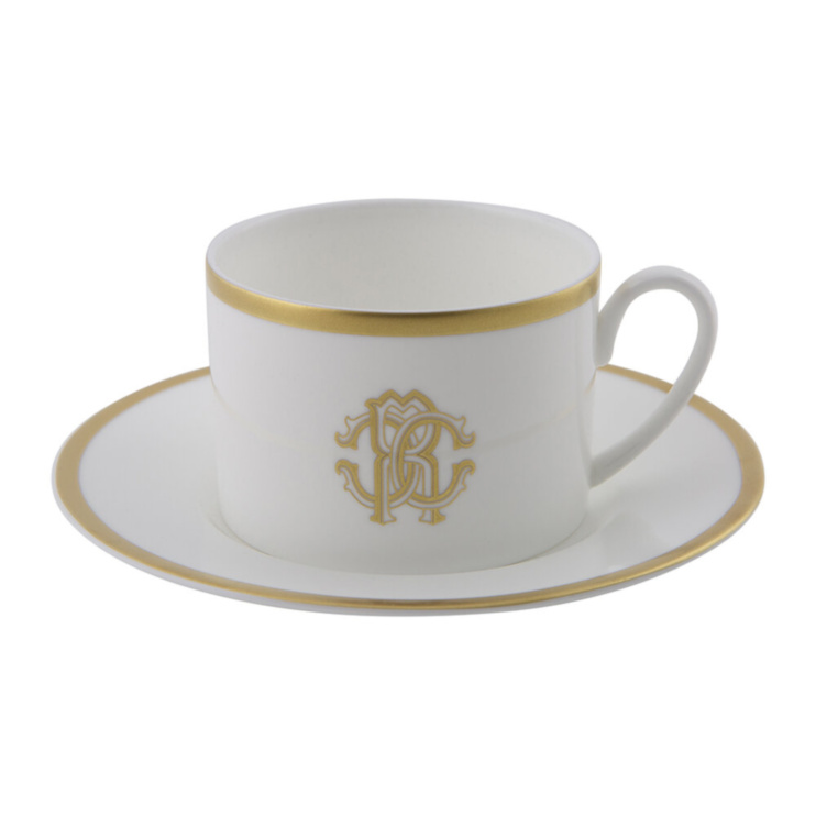 Silk Gold Cups & Saucers - Set of 2