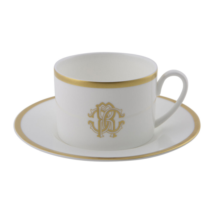 Silk Gold Cups & Saucers - Set of 2