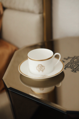 Silk Gold Cups & Saucers - Set of 2