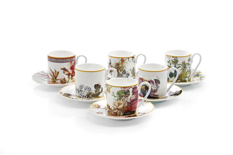 FLOWERS Set 6 Espresso Cups in Luxury Gift Box