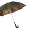Leopard Print Olive Green Umbrella With Ruched Leather Handle Pasotti