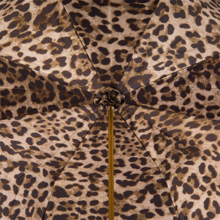 Leopard Print Olive Green Umbrella With Ruched Leather Handle Pasotti