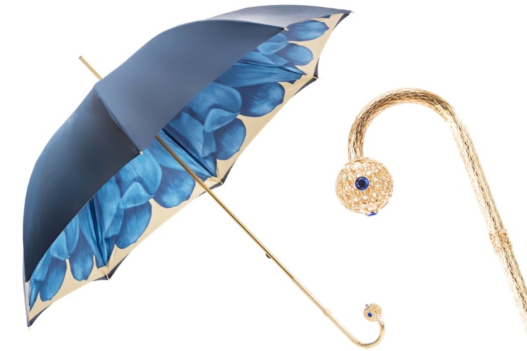 Luxury Blue Dahlia Umbrella, Double Cloth Pasotti