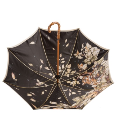 Leopard Umbrella With Wonderful Interior And Bamboo Handle, Double Cloth Pasotti