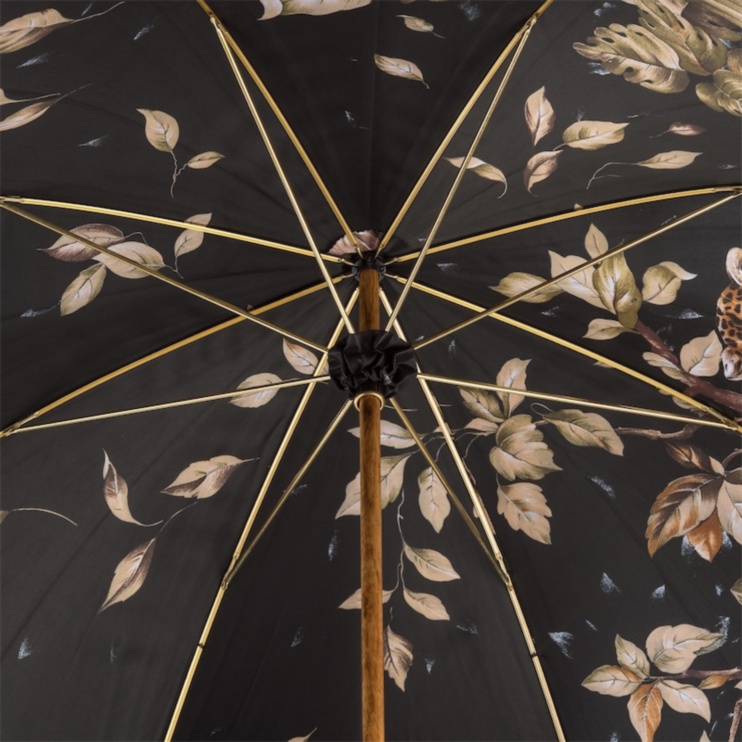 Leopard Umbrella With Wonderful Interior And Bamboo Handle, Double Cloth Pasotti